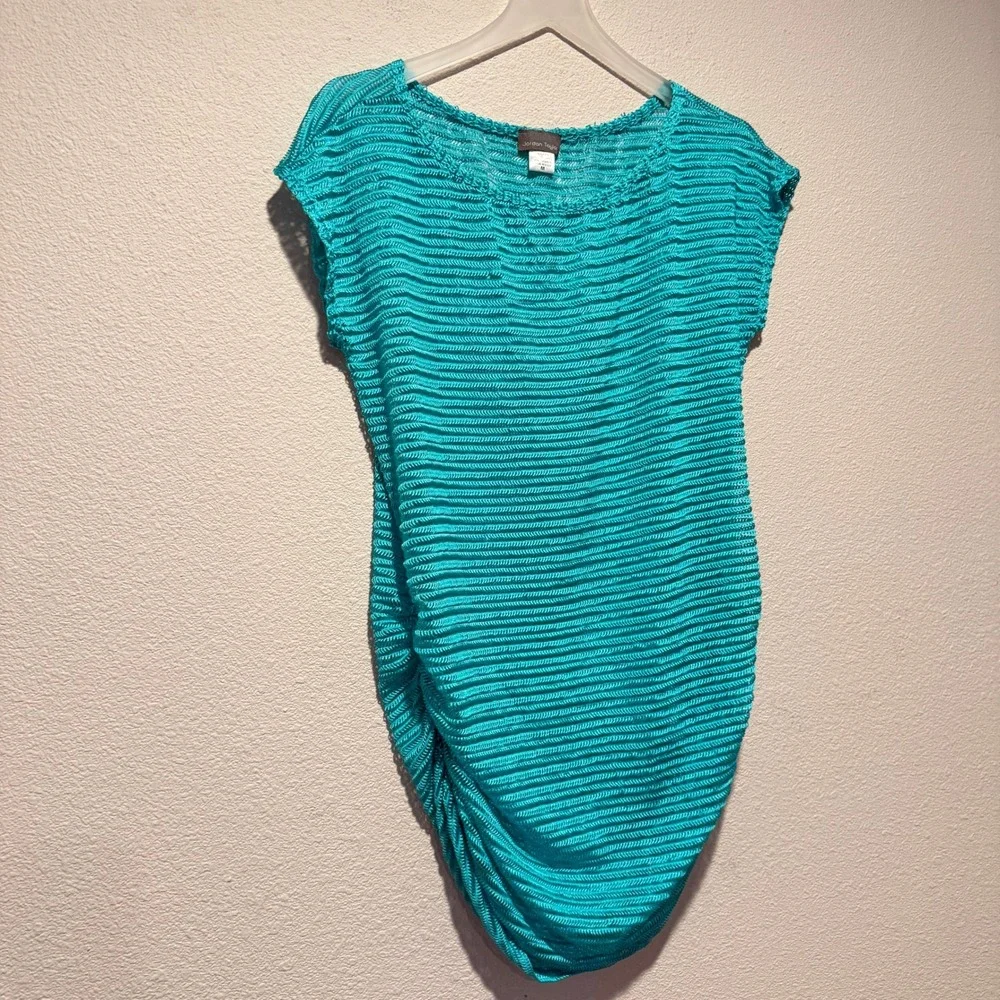Jordan Taylor Womens Turquoise Blue Mesh Textured Ruched Swim Cover Up Dress‎